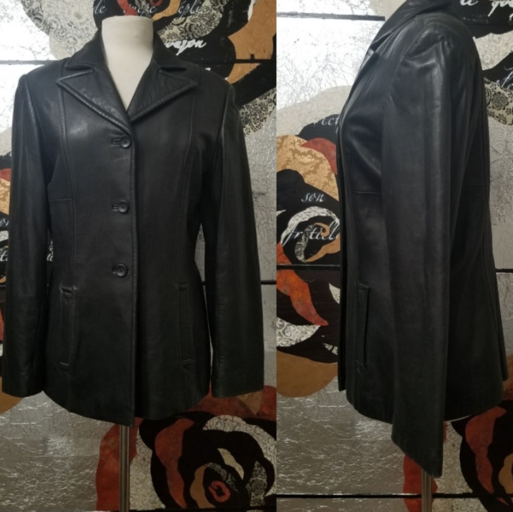 Black Leather Jacket Genuine Lamb Skin XL